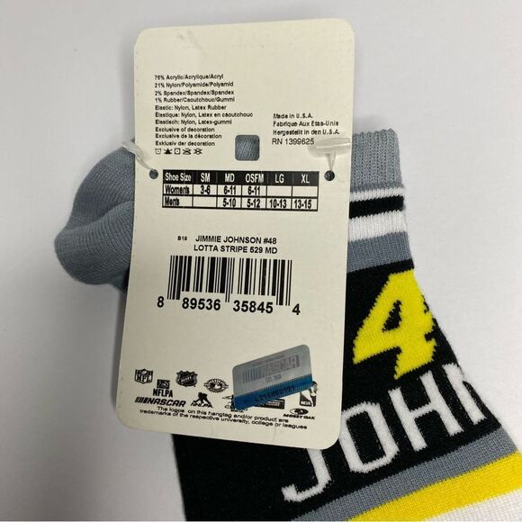 For Bare Feet Jimmie Johnson #48 Gray Yellow Stripe Ankle Socks M 6-11 W 5-10 M - Picture 6 of 6